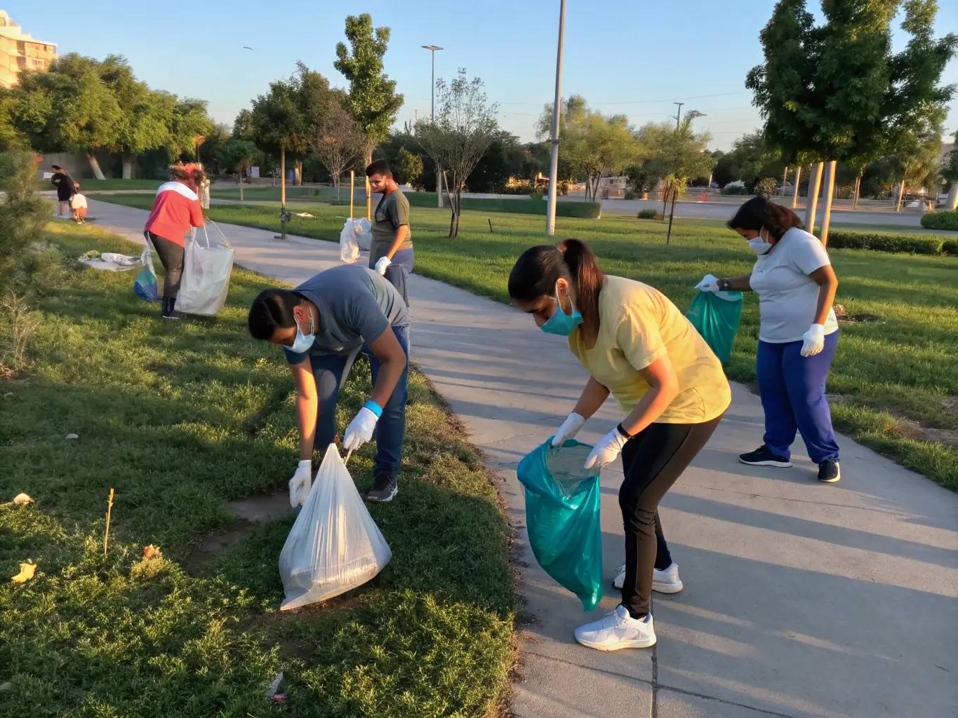 Volunteers participating in a community cleanup event, demonstrating AVENTURES-LILY's commitment to environmental sustainability and community involvement.